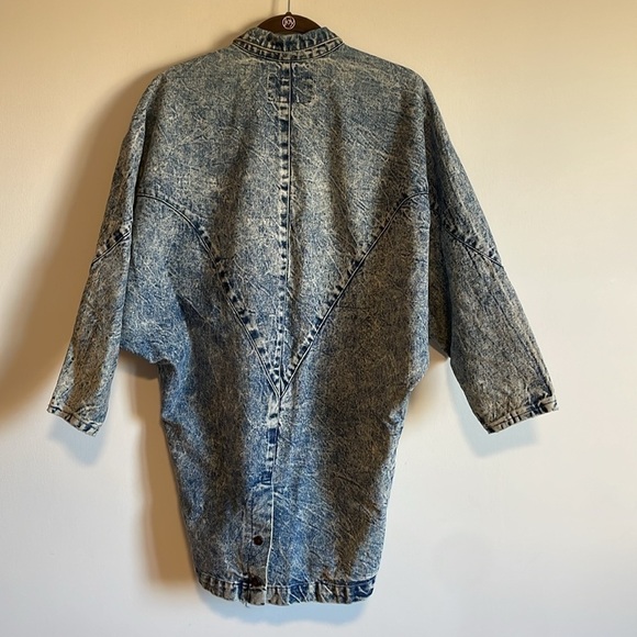 Retro Jean Jacket Stonewash Denim Minimalist SM Blue Casual 80s Chore Coat - Picture 10 of 16